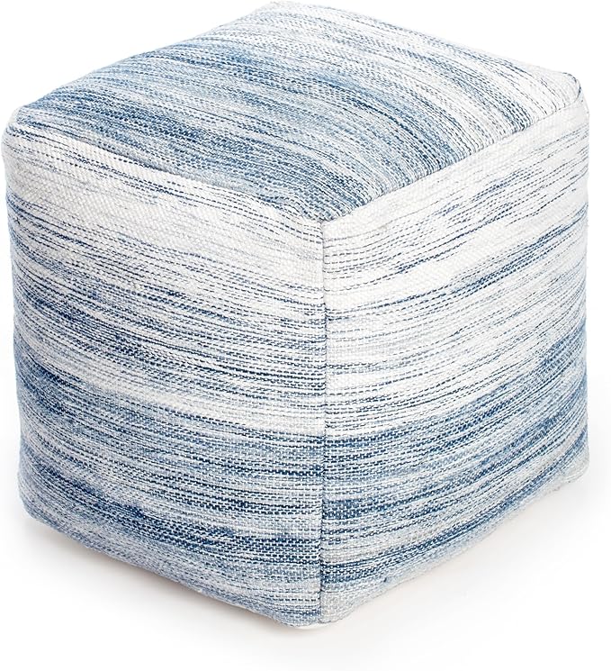 Anji Mountain Pouf Ottoman Foot Rest, Handmade Ottoman Pouf, Comfortable Foot Stool, Decorative Floor Seating for Living Room Decor, Bedroom & Home Décor Accent - Denim Sky