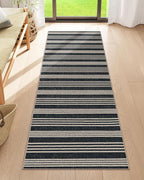 Lahome Elance Striped Easy Jute Runner, 2x6 Kitchen Runner Rug Non Slip Washable Outdoor Rug for Entryway Indoor, Farmhouse Indoor Outdoor Black Carpet for Hallway 6ft Entry Front Door