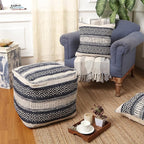 REDEARTH · UNSTUFFED Pouf Ottoman Cover Textured Cube Bean Bag Poof Pouffe Footrest for Living Room, Bedroom, Patio, Gym; 100% Cotton (18"X18"X18", Indigo Impressions)
