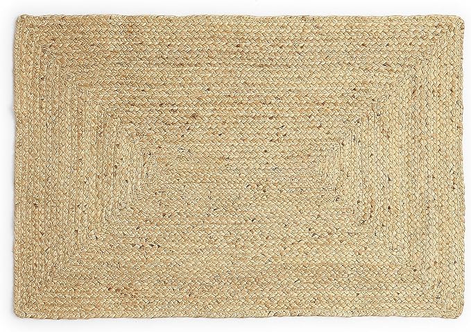 · REDEARTH · Rectangular Area Rug - 2'x3' Braided Natural Jute with Non-Skid Backing - Handwoven Boho Rug for Bedroom, Kitchen, Living Room - Farmhouse Aesthetic Home Decor - Durable Handmade Rug