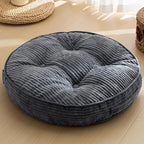 HIGOGOGO Floor Pillow Cushion for Adults, Meditation Cushion Pillow, Large Round Floor Sitting, Removable Tufted Corduroy Cover, for Tatami Living Room or Yoga, 22x22 Inch, Dark Grey