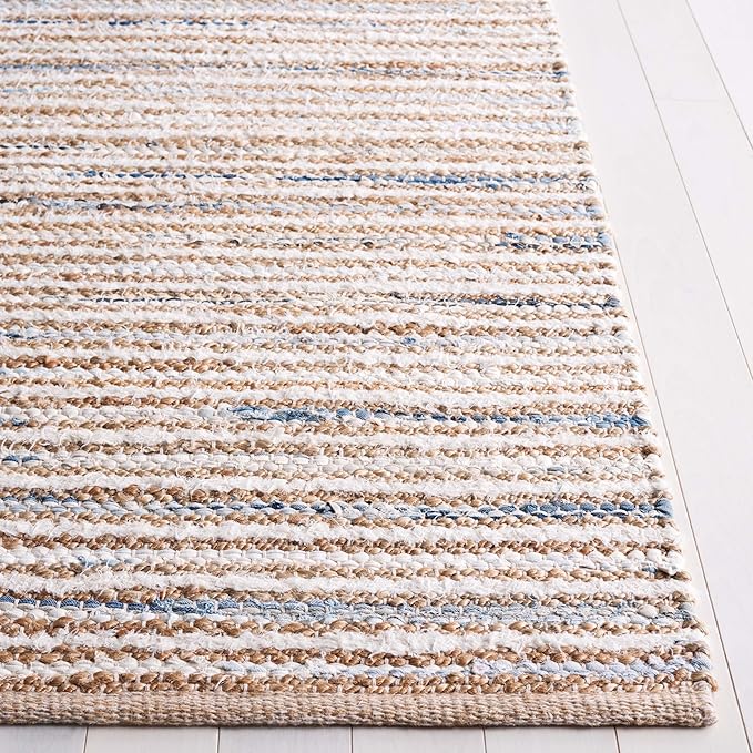 SAFAVIEH Cape Cod Collection Area Rug - 2'3" x 8' Runner, Natural/Light Blue, Geometric Design, Ideal for High Traffic Areas in Living Room, Bedroom, Dining (CAP151L)