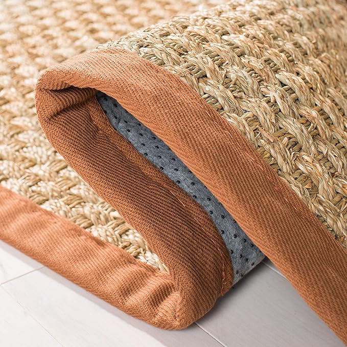 SAFAVIEH Area Rug 9x12 - Natural Fiber Collection - Large - Natural & Brown, Seagrass, Basketweave Pattern with Border (NF114B)