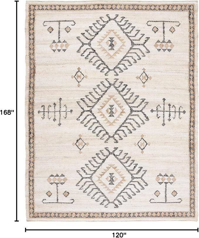 SAFAVIEH Kilim Collection Area Rug - 10' x 14', Ivory & Black, Handmade Flatweave Boho Tribal Jute, Ideal for Living Room, Bedroom, Dining Room (KLM762A-10)