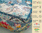 Blue Square Floor Pillow Cover Large Yoga Décor Cushion Moroccan Pouf Ottoman Boho Furniture Perfect for Living Room, Bedroom, Nursary or Children Room Seating Area Beanbag Footstool 24x8 Unstuffed