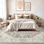 Washable Rug 7x9 Area Rugs: Boho Vintage Distressed Oriental Medallion Neutral Thin Large Rug Carpet for Living Room Bedroom Dining Room Home Office Decor - Brown Gray