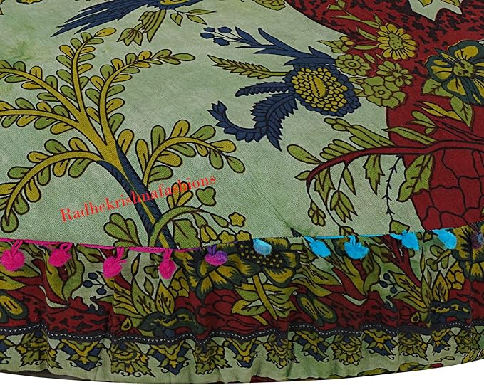35 X 35 inch Large Mandala Floor Pillow Cushion Seating Throw Cover Hippie Decorative Bohemian Ottoman Poufs, Multi Pom Pom Pillow Cases,Boho Indian Pet Dog Bed Cover (Green T.L)