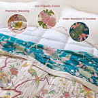 MSGKV The Boho Layer: 50"x60" Cotton Throw Blanket – Lightweight & Reversible Chinoiserie Floral & Bird Pattern, Spring Decorative Accent for Couch Snuggles, Bed Layers & Road Trips