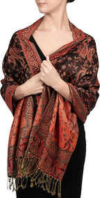 Achillea Reversible Paisley Pashmina Rave Scarf – Exotic Indian Shawls and Wraps for Evening Dresses, Festivals, All Seasons