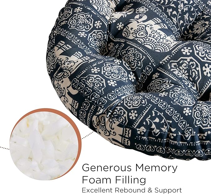Codi Meditation Floor Pillow, Boho Pillows Seating for Adults and Kids, Large Cushion for Yoga Living Room Tatami Sitting, Memory Foam Added, 22x22 Inch Pack of 2, Round - Indigo Elephant
