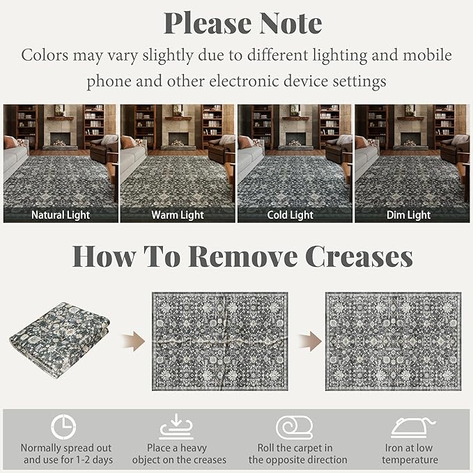 2'x6' Washable Runner Rug Utral Soft Lightweight Vintage Boho Distressed Non-Slip Backing,Low Pile Stain Resistant Farmhouse Rug for High-Traffic Hallway, Kitchen & Laundry