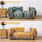 Boho Throw Blanket, 100% Cotton Soft King Yellow Throw for Bed-Floral Farmhouse Decor Blanket, Reversible Bohemian Throw for Sofa Chair Couch Quilt and Gift, 91" x 98"