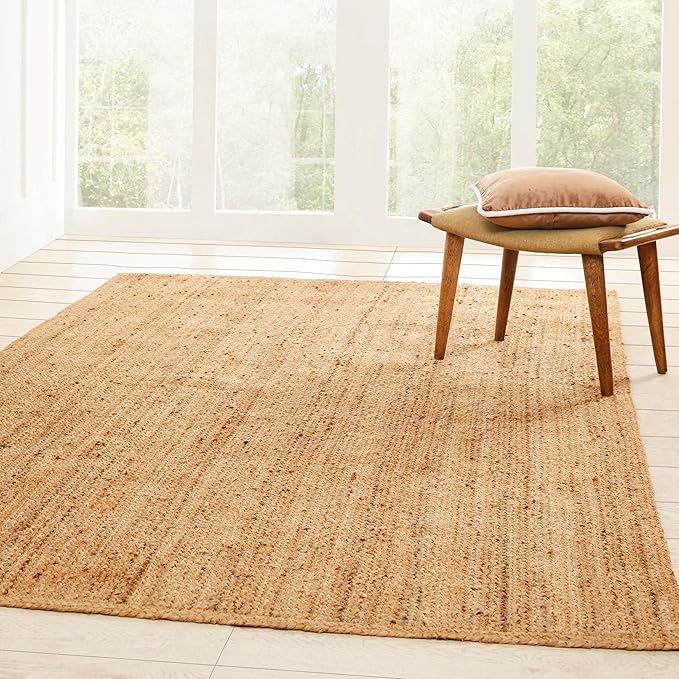 Superior Hand Woven Natural Fiber Reversible High Traffic Resistant Braided Jute Area Rug, 5' x 8'