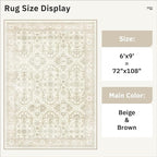Area Rug 6x9, Washable Rugs, Stain Resistant Gray Area Rugs for Living Room Bedroom Dining Room, Vintage Farmhouse Rug Beige