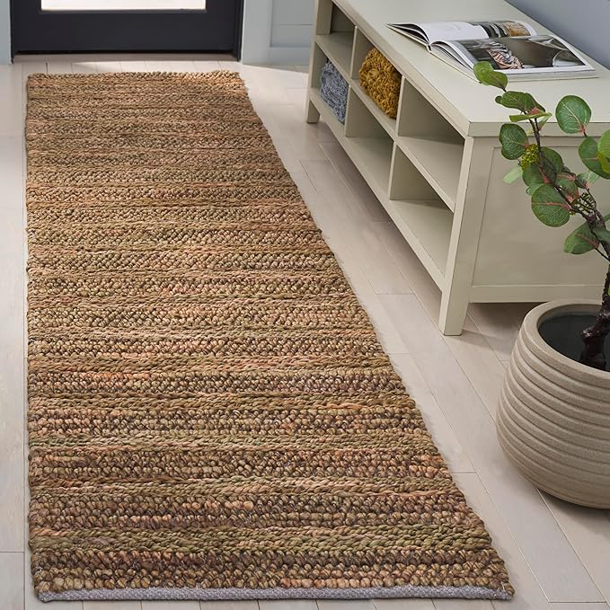 SAFAVIEH Natural Fiber Couture Collection Runner Rug - 2'3" x 8', Green & Natural, Handmade Jute, Ideal for Living Room, Hallway, Foyer, Bedroom (NFC101Y-28)