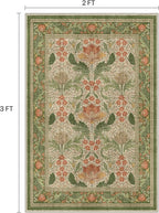 Bavni 2x3 Area Rugs, Floral Machine Washable Rugs for Living Room, Dinning Room, Bedroom, Non Slip Aesthetic Vintage Low Pile Durable Lightweight Farmhouse Rug, Sage Green & Burnt Orange