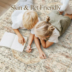 9x12 Area Rugs for Living Room, Non Slip Machine Washable Vintage Rugs, Low Pile Lightweight Large Rug for Bedroom, Dining Room, Home Office Brown Pink