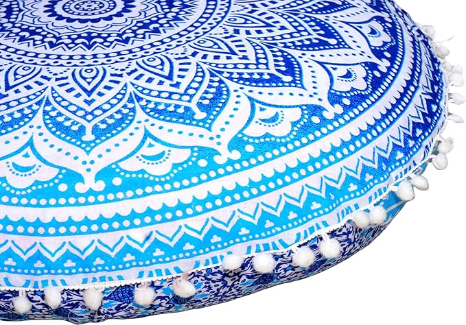 Large Round seat Floor Cushion Chair Ottoman Cover Pouf Pillow Meditation Floor Cushions for Adults Seating pouffe Ottoman Throw Covers Craft Room Furniture for Sitting Cover 22 Inches (Blue)