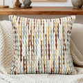Boho Decorative Throw Pillow Covers 18x18 Inch, Chenille Tufted Pillow Cover Stripe Textured Square Farmhouse Accent Pillowcase for Couch Sofa Bedroom Living Room, Red White Khaki Grey 1 Pack
