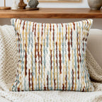 Boho Decorative Throw Pillow Covers 18x18 Inch, Chenille Tufted Pillow Cover Stripe Textured Square Farmhouse Accent Pillowcase for Couch Sofa Bedroom Living Room, Red White Khaki Grey 1 Pack