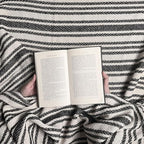 Chardin home - Black & Ivory Stockholm Stripe Cotton Throw Blanket - 50x60 | Farmhouse Large, Wearable, Breathable Throw | Boho Everyday Blanket for Couch, Bed, Sofa | Soft Lightweight Picnic Rug