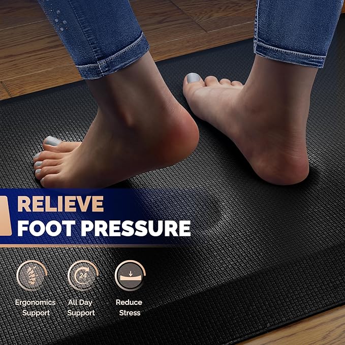 FEATOL Anti Fatigue Mat for Standing, 9/10 Extra Thick Ergonomic Standing Desk Mat, Comfort & Durable Memory Foam Standing Mat at Home,Office All Day (17" x 24", Black, 2PC)