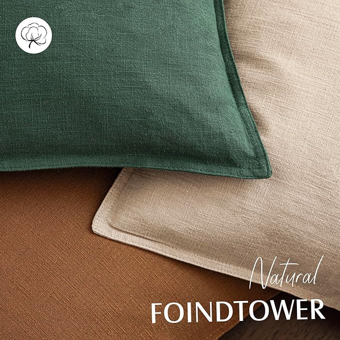 Foindtower Set of 2, Decorative Linen Soild Throw Pillow Covers Soft Accent Euro Cushion Case Farmhouse Neutral Pillowcase for Chair Couch Sofa Bedroom Living Room Home Decor 24 x 24 Inch Pine Green