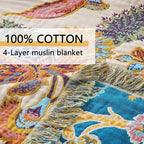 Boho Throw Blanket Farmhouse Decor Throw Blanket Bohemian Blanket for Bed 100% Cotton Muslin Woven Couch Blanket All Seasons Quilt Bedroom (Beige, 50"x60")