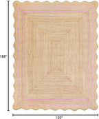 Wave Scalloped Natural Jute Rug Boho Jute Rug Entryway Runner Rug Farmhouse Scallop Rug, Light Pink (10'x14')