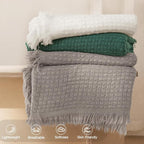 Exclusivo Mezcla Knit Throw Blanket with Fringes for Couch, Reversible Super Soft and Warm Woven Boho Throw for All Season, Home Decor, 50"x60", Forest Green