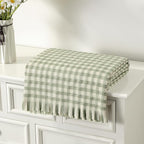 CREVENT Farmhouse Boho Knitted Throw Blanket for Couch Sofa Chair Bed Home Decoration, Soft Warm Cozy Light Weight for Spring Summer Fall (50''X60'' Plaid Green)