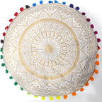 CRAFT KALA Gold Large Hippie Mandala Meditation Floor Ottoman Pillow Cushion Pouf Cover Square Poufs Bohemian Circle Floor Cushion Case Outdoor Fireplace Yoga Living Room Decor Cover 24" Round