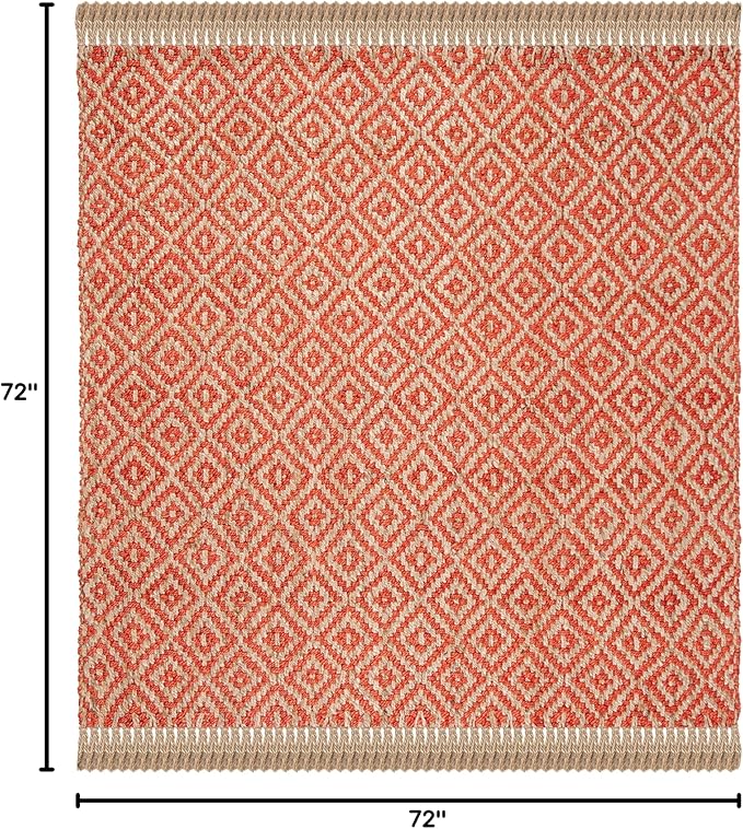 SAFAVIEH Natural Fiber Collection Area Rug - 6' Square, Fuchsia & Natural, Handmade Boho Diamond Tassel Jute, Ideal for High Traffic Areas in Living Room, Bedroom (NF266G)