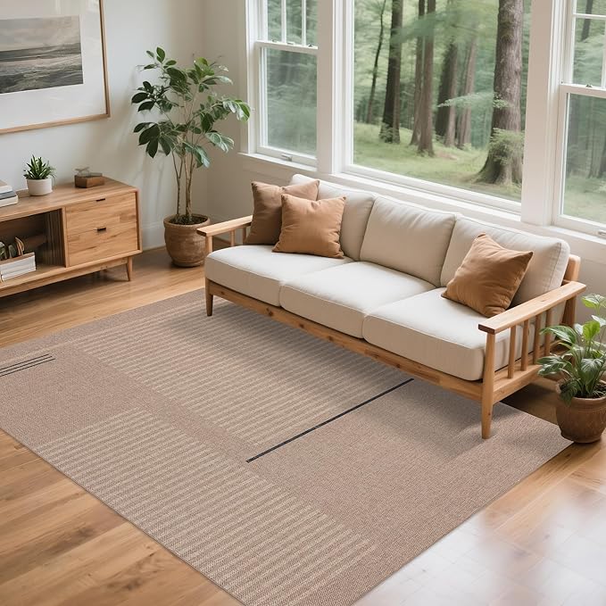 Easy Jute Rug 5x7: Indoor Outdoor Natural Boho Area Rugs for Living Room Patio Washable - Farmhouse Neutral Contemporary Carpet Mat for Entryway Bedroom Kitchen Backyard Sunroom Non Slip