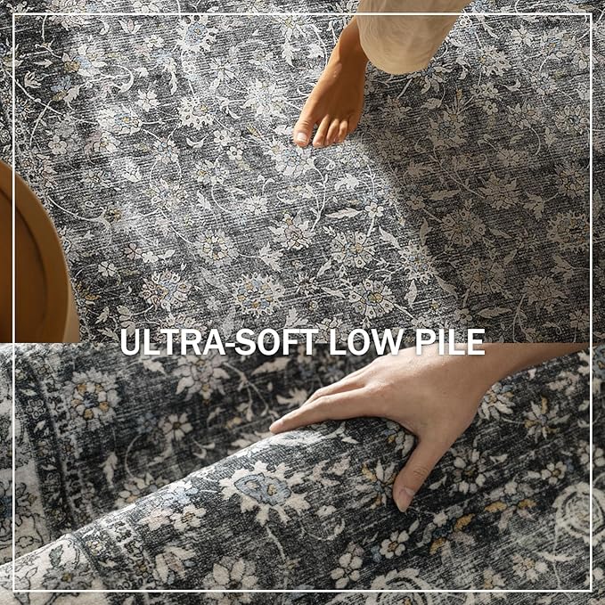 Machine Washable Rugs for Living Room: 5x7 Bedroom Rug Vintage Boho Area Rug Stain Resistant Non Slip Low Pile Lightweight Soft Carpets for Living Room Dining Room Kitchen Nursery Kids Room Farmhouse