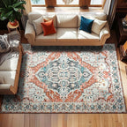 YJ.GWL Area Rugs for Living Room 8x10 Machine Washable Rugs, Non Slip Floral Vintage Rug Indoor Carpet, Stain Resistant Large Rug for Bedroom Dining Room, Copper Tan