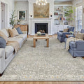 HUGEAR Area Rug 8x10 Retro Grey Machine Washable Living Room Rugs Distressed Vintage Floral Vacuumable Low Pile Carpet Bedroom Office Dining Room Laundry Room Non Slip Soft Lightweight