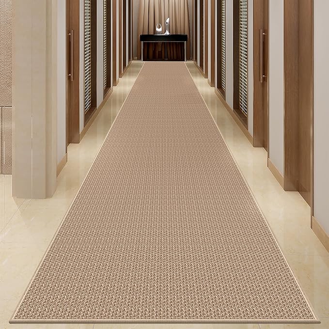 19ft Jute Hallway Rug Runner Non Slip, Rubber Backed Long Laundry Floor Runner Mat for Bedroom Entryway Backyard, Khaki