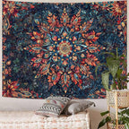 Accnicc Boho Floral Mandala Tapestry for Bedroom Hippie Bohemian Flower Wall Tapestry Aesthetic Small Stained Glass Red Blue Indian Tapestries Wall Hanging for Living Room Dorm Decor 48 x 36 Inch