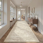 Hallway Runner Rug 4x8 Wide: Washable Thin Runners for Hallways Entry, Non Slip Soft Vintage Kitchen Area Rugs for Living Room Bedroom Dining Room Foyer (Beige, 4x8)