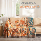 Boho Throw Blanket for Bed 90”x108”, 100% Cotton Woven Blanket for Couch Sofa, Ultra Soft 4-Layer Muslin Quilt with Floral Printed, Farmhouse Bed Blanket/Cover for Living Room Decor