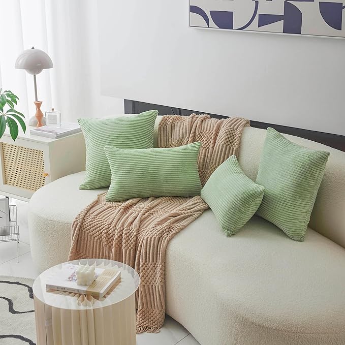 Home Brilliant Sage Green Rectangle Spring Pillow Covers 12x20 Lumbar Pillow Cover Accent Corduroy Striped Oblong Throw Pillows for Couch St Patricks Day Decor, Set of 2, 12 x 20 inch, Sage Green