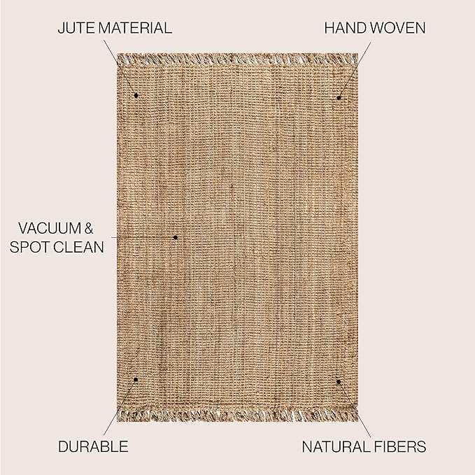 JONATHAN Y Handwoven Jute Fringe Natural Indoor Area Rug, 3x5, Pata, Bohemian, Rustic, Cottage, Easy-Cleaning for Living Room, Bedroom, Kitchen, Non-Shedding (NRF103A-3)