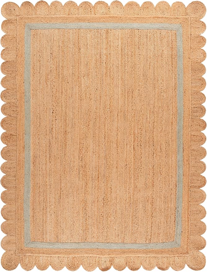 SAFAVIEH 8x10 Area Rug - Natural Fiber Collection - Large - Natural & Light Blue, Handmade Jute, Ideal for Living Room, Bedroom, Dining Space (NF896L)