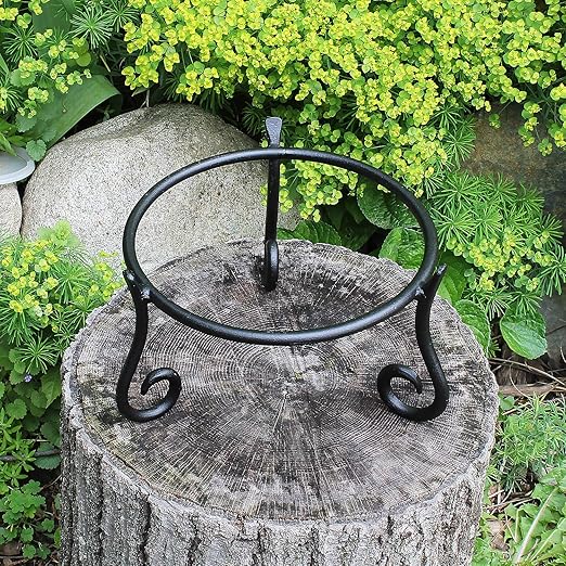 Achla Designs GBS-22 Short Wrought Iron Metal Plant birdbath Bowl Stand Flowerpot Holder, 9.5x6 inches, Black