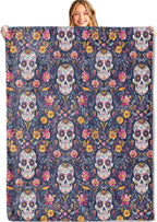Sugar Skull Throw Blanket - 60x80in,Ultra Soft, Cozy Lightweight Flannel,Colorful Day of The Dead Blankets - Gifts for Women & Gothic Lovers,for Halloween Couch Home Living Room Festive Decor