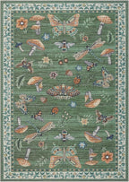 Mushroom 10x13 Area Rug for Living Room Washable Non Slip Forest Soft Low-Pile Stain Resistant Thin Large Throw Carpet for Bedroom Dining Room Office Green