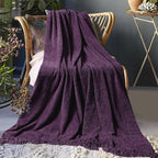 Chenille Throw Blanket for Couch 60"X 80" Twin, Soft Cozy Throws with Fringe Tassel for Bed Sofa Chair Cover, Lightweight Knitted Decorative Boho Blankets for Living Room, Dark Purple