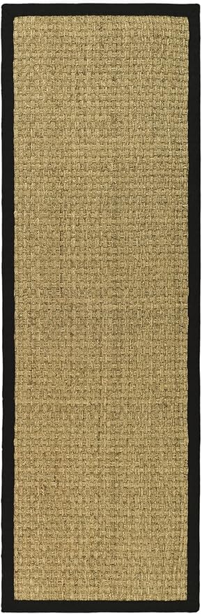 SAFAVIEH Natural Fiber Collection Runner Rug - 2'6" x 16', Natural & Black, Seagrass, Basketweave Pattern with Border (NF114C)
