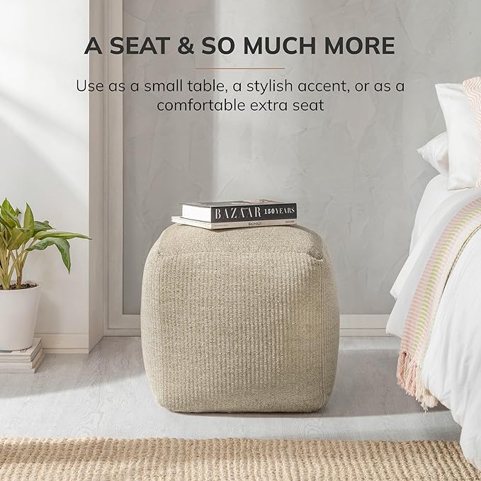 Anji Mountain Pouf Ottoman Foot Rest, Handmade Ottoman Pouf, Comfortable Foot Stool, Decorative Floor Seating for Living Room Decor, Bedroom & Home Décor Accent - Natural